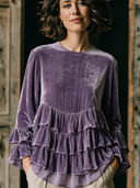 Women's Retro Artistic Velvet Layered Ruffle Long-Sleeve T-Shirt ZMZ0156I2XT