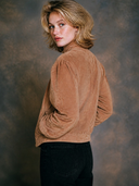 Women's Retro Suede Puff Sleeve Stand Collar Jacket ZMZ0186I1XT