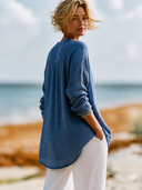 Women's Linen V-neck Asymmetrical Hem Long-sleeved Shirt ZMZ0132I2XT
