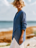 Women's Linen V-neck Asymmetrical Hem Long-sleeved Shirt ZMZ0132I2XT
