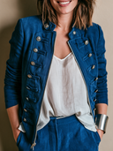 Women's Military Style Button-Decorated Slim-Fit Denim Jacket ZMZ0224I0XT