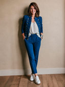 Women's Military Style Button-Decorated Slim-Fit Denim Jacket ZMZ0224I0XT