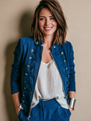Women's Military Style Button-Decorated Slim-Fit Denim Jacket ZMZ0224I0XT