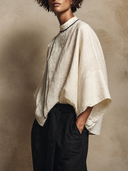 Women's Minimalist Cotton Linen Loose-fitting Batwing Three-quarter Sleeve Shirt ZMZ1903H0XT