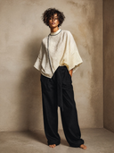 Women's Minimalist Cotton Linen Loose-fitting Batwing Three-quarter Sleeve Shirt ZMZ1903H0XT