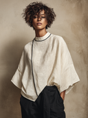 Women's Minimalist Cotton Linen Loose-fitting Batwing Three-quarter Sleeve Shirt ZMZ1903H0XT