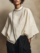 Women's Minimalist Cotton Linen Loose-fitting Batwing Three-quarter Sleeve Shirt ZMZ1903H0XT