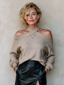 Women's Stylish Khaki Halter-Neck Knit Sweater ZMZ0276I1SWL