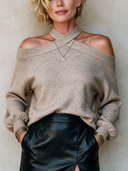 Women's Stylish Khaki Halter-Neck Knit Sweater ZMZ0276I1SWL