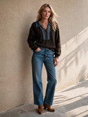 Women's Retro Casual Denim Patchwork Knit Pullover Sweater ZMZ0339I9ZJY