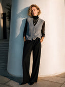 Women's Classic Grey Ribbed V-Neck Button-Front Knit Vest ZMZ0367I2SWL