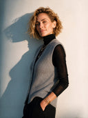 Women's Classic Grey Ribbed V-Neck Button-Front Knit Vest ZMZ0367I2SWL
