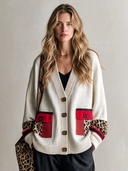Women's Classic Color-Block V-Neck Button-Front Jacket ZMZ0381I6SWL