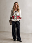 Women's Classic Color-Block V-Neck Button-Front Jacket ZMZ0381I6SWL