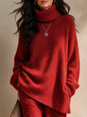 Women's Retro Casual Solid Color Mohair Knitted Turtleneck Sweater ZMZ0354I3ZJY