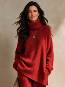 Women's Retro Casual Solid Color Mohair Knitted Turtleneck Sweater ZMZ0354I3ZJY