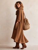 Women's Stylish Brown Knitted Midi Dress– Loose Fit, High Stretch, And Cowl Neck ZMZ0329I3SWL