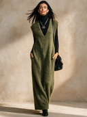 Women's Retro Casual Mohair Knit V-Neck Sleeveless Maxi Dress ZMZ0333I0ZJY