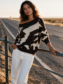Women's Retro Elegant Off-Shoulder Cow Print Long-Sleeve Sweater ZMZ0295I2ZYY