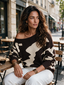 Women's Retro Elegant Off-Shoulder Cow Print Long-Sleeve Sweater ZMZ0295I2ZYY