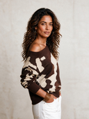Women's Retro Elegant Off-Shoulder Cow Print Long-Sleeve Sweater ZMZ0295I2ZYY