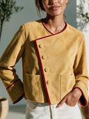 Women's Retro Elegant Casual Faux Suede Single-Breasted Jacket With Asymmetrical Placket ZMZ0215I7ZYY