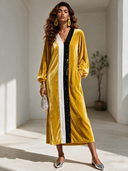 Women's Elegant Vintage Party Dress: V-Neck, Lantern Sleeves, And Sequin-Accented Velvet Maxi Dress ZMZ0239I3ZYY