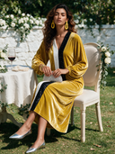 Women's Elegant Vintage Party Dress: V-Neck, Lantern Sleeves, And Sequin-Accented Velvet Maxi Dress ZMZ0239I3ZYY