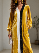 Women's Elegant Vintage Party Dress: V-Neck, Lantern Sleeves, And Sequin-Accented Velvet Maxi Dress ZMZ0239I3ZYY