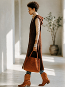 Women's Vintage Western-Style Faux Suede Hooded Zip-Up Vest (Below-the-Knee Length) ZMZ0200I5ZYY