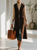 Women's Vintage Western-Style Faux Suede Hooded Zip-Up Vest (Below-the-Knee Length) ZMZ0200I5ZYY
