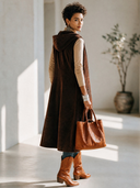 Women's Vintage Western-Style Faux Suede Hooded Zip-Up Vest (Below-the-Knee Length) ZMZ0200I5ZYY