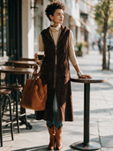 Women's Vintage Western-Style Faux Suede Hooded Zip-Up Vest (Below-the-Knee Length) ZMZ0200I5ZYY