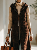 Women's Vintage Western-Style Faux Suede Hooded Zip-Up Vest (Below-the-Knee Length) ZMZ0200I5ZYY