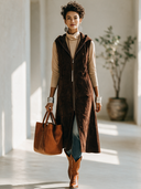 Women's Vintage Western-Style Faux Suede Hooded Zip-Up Vest (Below-the-Knee Length) ZMZ0200I5ZYY