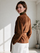 Women's American Retro Casual Faux Suede Single-Breasted Jacket With Lapel ZMZ0282I1ZYY