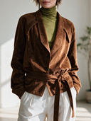 Women's American Retro Casual Faux Suede Single-Breasted Jacket With Lapel ZMZ0282I1ZYY