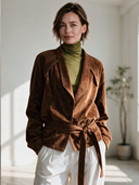 Women's American Retro Casual Faux Suede Single-Breasted Jacket With Lapel ZMZ0282I1ZYY