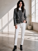 Women's Vintage-Style Elegant Tweed Jacket With Round Neck, Single-Breasted Closure, And Tassel Trim ZMZ0361I3ZYY