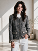 Women's Vintage-Style Elegant Tweed Jacket With Round Neck, Single-Breasted Closure, And Tassel Trim ZMZ0361I3ZYY