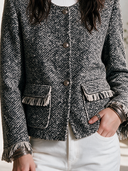 Women's Vintage-Style Elegant Tweed Jacket With Round Neck, Single-Breasted Closure, And Tassel Trim ZMZ0361I3ZYY