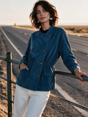 Women's Classic Retro Casual Faux Suede Jacket With Asymmetric Placket And Elastic Waist ZMZ0327I7ZYY