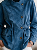 Women's Classic Retro Casual Faux Suede Jacket With Asymmetric Placket And Elastic Waist ZMZ0327I7ZYY