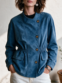 Women's Classic Retro Casual Faux Suede Jacket With Asymmetric Placket And Elastic Waist ZMZ0327I7ZYY