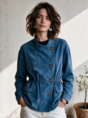 Women's Classic Retro Casual Faux Suede Jacket With Asymmetric Placket And Elastic Waist ZMZ0327I7ZYY