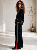 Women's Vintage-Style Elegant Casual Velvet Set: V-Neck Lantern-Sleeve Top And Elastic-Waist Wide-Leg Pants ZMZ0319I2ZYY