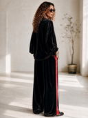 Women's Vintage-Style Elegant Casual Velvet Set: V-Neck Lantern-Sleeve Top And Elastic-Waist Wide-Leg Pants ZMZ0319I2ZYY