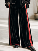 Women's Vintage-Style Elegant Casual Velvet Set: V-Neck Lantern-Sleeve Top And Elastic-Waist Wide-Leg Pants ZMZ0319I2ZYY