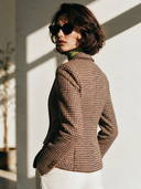 Women's Vintage-Style Elegant Houndstooth Slim-Fit Blazer With Lapel, Fringe Trim, And Single-Breasted Closure ZMZ0235I4ZYY