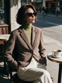 Women's Vintage-Style Elegant Houndstooth Slim-Fit Blazer With Lapel, Fringe Trim, And Single-Breasted Closure ZMZ0235I4ZYY